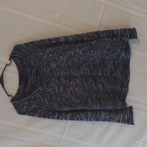 Calvin Klein gray and white oversized scoop neck sweater.